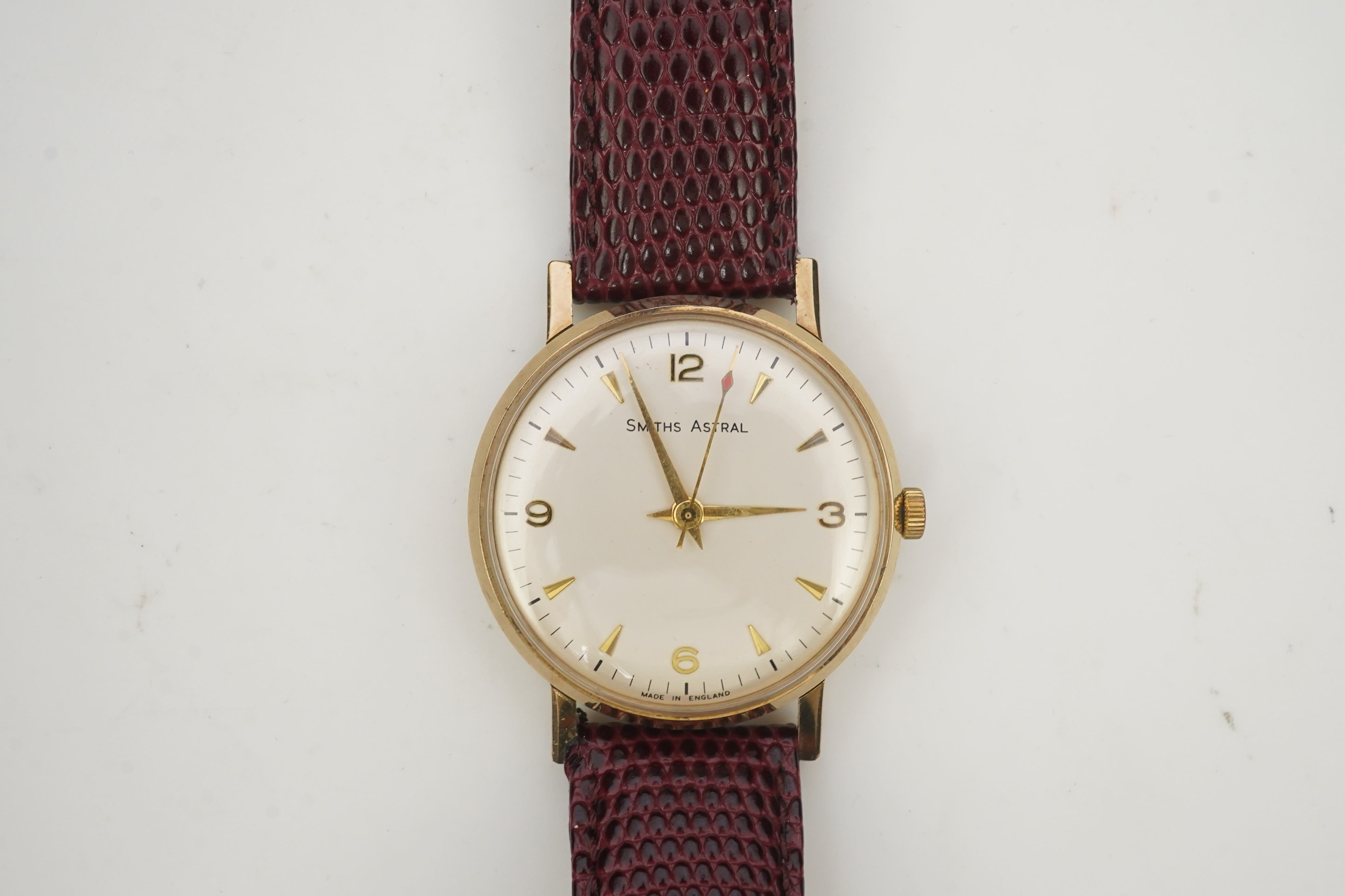 A gentleman's 1950's? 9ct gold Smiths Astral manual wind wrist watch, on a later associated Hirsch leather strap